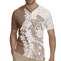 Polynesian Beige Plumeria Lei Rugby Jersey with Hammerhead Shark LT7 - Polynesian Pride
