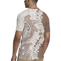 Polynesian Beige Plumeria Lei Rugby Jersey with Hammerhead Shark LT7 - Polynesian Pride