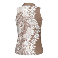 Polynesian Beige Plumeria Lei Women Sleeveless Polo Shirt with Hammerhead Shark