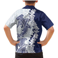 Polynesian Navy Blue Plumeria Lei Family Matching Mermaid Dress and Hawaiian Shirt with Hammerhead Shark LT7 - Polynesian Pride