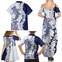 Polynesian Navy Blue Plumeria Lei Family Matching Summer Maxi Dress and Hawaiian Shirt with Hammerhead Shark LT7 - Polynesian Pride