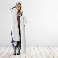 Polynesian Navy Blue Plumeria Lei Hooded Blanket with Hammerhead Shark