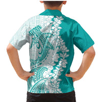 Polynesian Teal Plumeria Lei Family Matching Mermaid Dress and Hawaiian Shirt with Hammerhead Shark LT7 - Polynesian Pride
