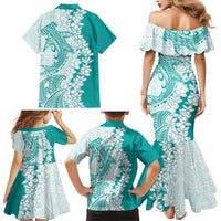 Polynesian Teal Plumeria Lei Family Matching Mermaid Dress and Hawaiian Shirt with Hammerhead Shark LT7 - Polynesian Pride