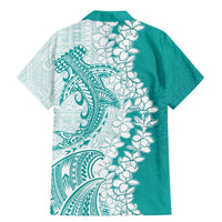 Polynesian Teal Plumeria Lei Family Matching Mermaid Dress and Hawaiian Shirt with Hammerhead Shark LT7 - Polynesian Pride