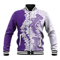 Polynesian Purple Plumeria Lei Baseball Jacket with Hammerhead Shark