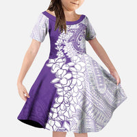 Polynesian Purple Plumeria Lei Family Matching Off Shoulder Maxi Dress and Hawaiian Shirt with Hammerhead Shark LT7 Daughter's Dress Purple - Polynesian Pride
