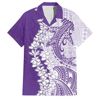 Polynesian Purple Plumeria Lei Family Matching Off Shoulder Short Dress and Hawaiian Shirt with Hammerhead Shark LT7 Dad's Shirt - Short Sleeve Purple - Polynesian Pride