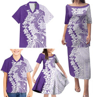 Polynesian Purple Plumeria Lei Family Matching Puletasi and Hawaiian Shirt with Hammerhead Shark LT7 - Polynesian Pride