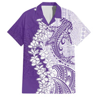 Polynesian Purple Plumeria Lei Family Matching Short Sleeve Bodycon Dress and Hawaiian Shirt with Hammerhead Shark LT7 Dad's Shirt - Short Sleeve Purple - Polynesian Pride