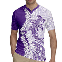 Polynesian Purple Plumeria Lei Rugby Jersey with Hammerhead Shark LT7 - Polynesian Pride