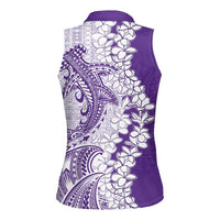 Polynesian Purple Plumeria Lei Women Sleeveless Polo Shirt with Hammerhead Shark