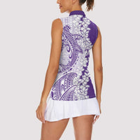 Polynesian Purple Plumeria Lei Women Sleeveless Polo Shirt with Hammerhead Shark
