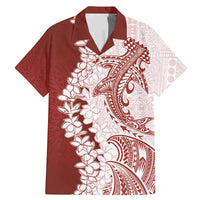 Polynesian Crimson Plumeria Lei Family Matching Mermaid Dress and Hawaiian Shirt with Hammerhead Shark LT7 Dad's Shirt - Short Sleeve Red - Polynesian Pride