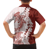 Polynesian Crimson Plumeria Lei Family Matching Off The Shoulder Long Sleeve Dress and Hawaiian Shirt with Hammerhead Shark LT7 - Polynesian Pride