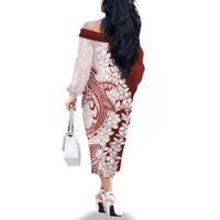 Polynesian Crimson Plumeria Lei Family Matching Off The Shoulder Long Sleeve Dress and Hawaiian Shirt with Hammerhead Shark LT7 - Polynesian Pride