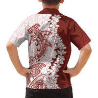 Polynesian Crimson Plumeria Lei Family Matching Off Shoulder Short Dress and Hawaiian Shirt with Hammerhead Shark LT7 - Polynesian Pride