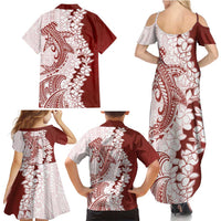 Polynesian Crimson Plumeria Lei Family Matching Summer Maxi Dress and Hawaiian Shirt with Hammerhead Shark LT7 - Polynesian Pride