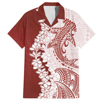 Polynesian Crimson Plumeria Lei Family Matching Tank Maxi Dress and Hawaiian Shirt with Hammerhead Shark LT7 Dad's Shirt - Short Sleeve Red - Polynesian Pride