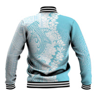 Polynesian Turquoise Plumeria Lei Baseball Jacket with Hammerhead Shark
