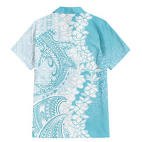 Polynesian Turquoise Plumeria Lei Family Matching Mermaid Dress and Hawaiian Shirt with Hammerhead Shark LT7 - Polynesian Pride