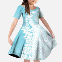 Polynesian Turquoise Plumeria Lei Family Matching Tank Maxi Dress and Hawaiian Shirt with Hammerhead Shark LT7 Daughter's Dress Turquoise - Polynesian Pride