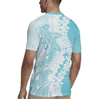 Polynesian Turquoise Plumeria Lei Rugby Jersey with Hammerhead Shark LT7 - Polynesian Pride