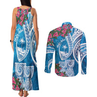 Hafa Adai Guam Couples Matching Tank Maxi Dress and Long Sleeve Button Shirt Crystal Waves