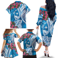 Hafa Adai Guam Family Matching Off The Shoulder Long Sleeve Dress and Hawaiian Shirt Crystal Waves