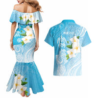 Personalized Guam Chamorro Couples Matching Mermaid Dress and Hawaiian Shirt Turtles and Guasali Flowers