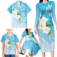 Personalized Guam Chamorro Family Matching Long Sleeve Bodycon Dress and Hawaiian Shirt Turtles and Guasali Flowers LT7 - Polynesian Pride