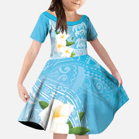 Personalized Guam Chamorro Family Matching Short Sleeve Bodycon Dress and Hawaiian Shirt Turtles and Guasali Flowers LT7 Daughter's Dress Turquoise - Polynesian Pride