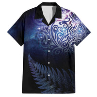 New Zealand Aotearoa Matariki Family Matching Puletasi and Hawaiian Shirt Starry Silver Fern LT7 Dad's Shirt - Short Sleeve Galaxy - Polynesian Pride
