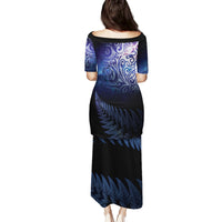 New Zealand Aotearoa Matariki Family Matching Puletasi and Hawaiian Shirt Starry Silver Fern LT7 - Polynesian Pride