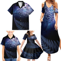 New Zealand Aotearoa Matariki Family Matching Summer Maxi Dress and Hawaiian Shirt Starry Silver Fern LT7 - Polynesian Pride