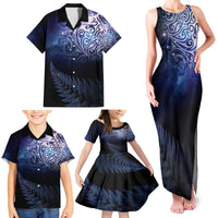 New Zealand Aotearoa Matariki Family Matching Tank Maxi Dress and Hawaiian Shirt Starry Silver Fern LT7 - Polynesian Pride