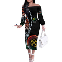 Proudly Ni-Van Sandroing Inspired Family Matching Off The Shoulder Long Sleeve Dress and Hawaiian Shirt Penama Classic Style LT7 Mom's Dress Colorful - Polynesian Pride