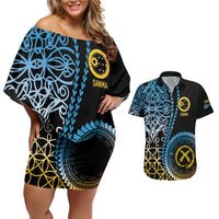 Proudly Ni-Van Sandroing Inspired Couples Matching Off Shoulder Short Dress and Hawaiian Shirt Sanma Classic Style