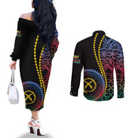 Proudly Ni-Van Sandroing Inspired Couples Matching Off The Shoulder Long Sleeve Dress and Long Sleeve Button Shirt Shefa Classic Style