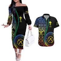 Proudly Ni-Van Sandroing Inspired Couples Matching Off The Shoulder Long Sleeve Dress and Hawaiian Shirt Tafea Classic Style