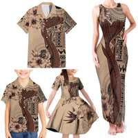 Bula Fiji Family Matching Tank Maxi Dress and Hawaiian Shirt Shark Tail Beige Masi Tapa LT7 - Polynesian Pride