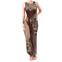 Bula Fiji Family Matching Tank Maxi Dress and Hawaiian Shirt Shark Tail Beige Masi Tapa LT7 Mom's Dress Beige - Polynesian Pride