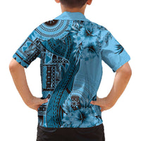 Bula Fiji Family Matching Off The Shoulder Long Sleeve Dress and Hawaiian Shirt Shark Tail Turquoise Masi Tapa LT7 - Polynesian Pride