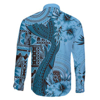 Bula Fiji Family Matching Tank Maxi Dress and Hawaiian Shirt Shark Tail Turquoise Masi Tapa LT7 - Polynesian Pride