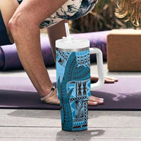 Bula Fiji Personalised Tumbler With Handle Shark Tail Turquoise Masi Tapa