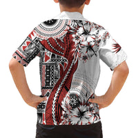 Bula Fiji Family Matching Off The Shoulder Long Sleeve Dress and Hawaiian Shirt Shark Tail White Masi Tapa LT7 - Polynesian Pride