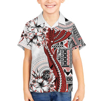 Bula Fiji Family Matching Off The Shoulder Long Sleeve Dress and Hawaiian Shirt Shark Tail White Masi Tapa LT7 Son's Shirt White - Polynesian Pride