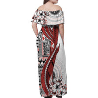 Bula Fiji Family Matching Off Shoulder Maxi Dress and Hawaiian Shirt Shark Tail White Masi Tapa