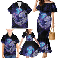 Polynesian Aumakua Family Matching Mermaid Dress and Hawaiian Shirt Jellyfish with Shark LT7 - Polynesian Pride