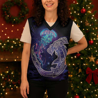 Polynesian Aumakua Christmas Knitted V-Neck Vest Jellyfish with Shark LT7 - Polynesian Pride